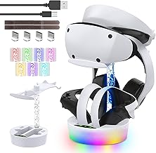 HUIJUTCHEN Charging Station for PS VR2 with RGB Light, PS VR2 Charging Dock with VR Headset Holder Display Stand 4 Magnetic Adapters Controller Charger Stand and Headset Bracket for PS VR2 Accessories