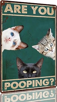 YLUYINOM Funny Cat Sign are You Pooping Tin Sign Home Bathroom Wall Decor 8 x 12 Inch