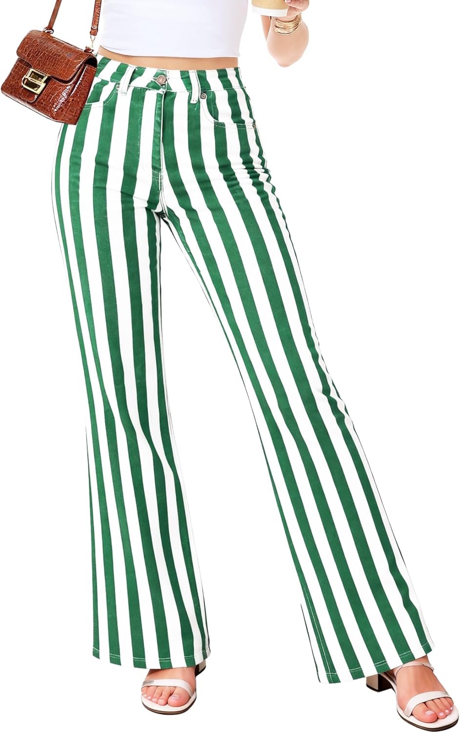 Women St Patricks Day Bell Bottom Jeans Shamrock Flare Denim Pant
