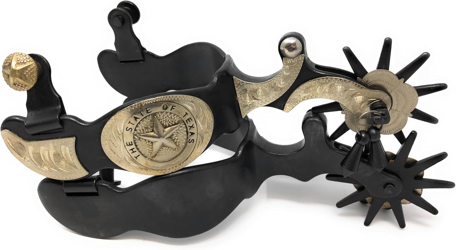 AJ Tack Men's Black Engraved Texas State Seal Spurs