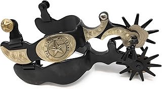 AJ Tack Men's Black Engraved Texas State Seal Spurs