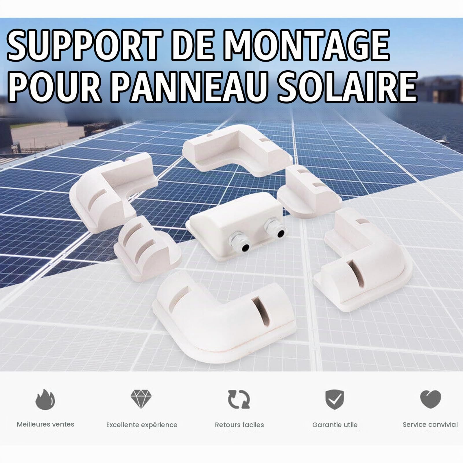 7pcs kit de support de montage de panneau solaire ABS kit de support d'angle pour toit sans perçage pour RV, caravane, véhicule, camping - car, remise (blanc)