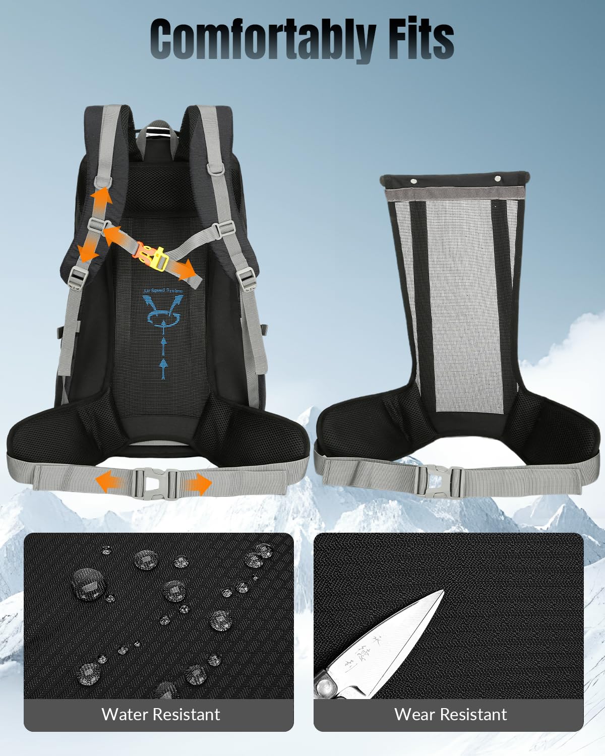 Mochila de senderismo con marco interno para hombres y mujeres, mochila impermeable de 40 L con sistema de suspensión y compartimento para zapatos, mochila ligera de camping para camping