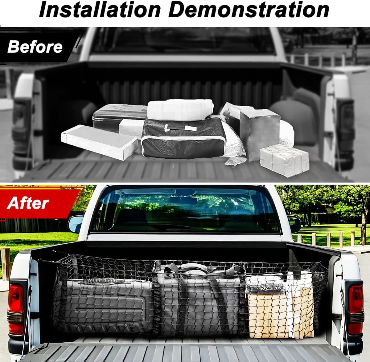 Rete per Bagagliaio di Camioncino per Ford Ranger 1998-2006, Rete Carico 3 Tasche Rete Carico per Pickup Rete Bagagliaio per Auto Elastica,130 * 30