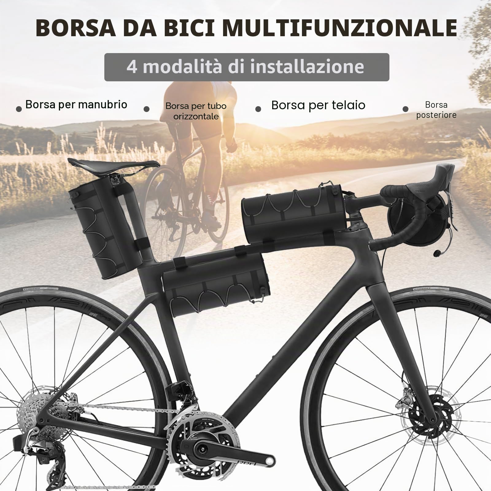 Borsa da Manubrio Anteriore per Bicicletta, Impermeabile, 2.5L Borsa per Telaio Della Bici da Strada con Tracolla Removibile, per MTB