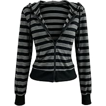 Womens Striped Zip Up Hoodie Y2k Drawstring Long Sleeve Sweatshirt