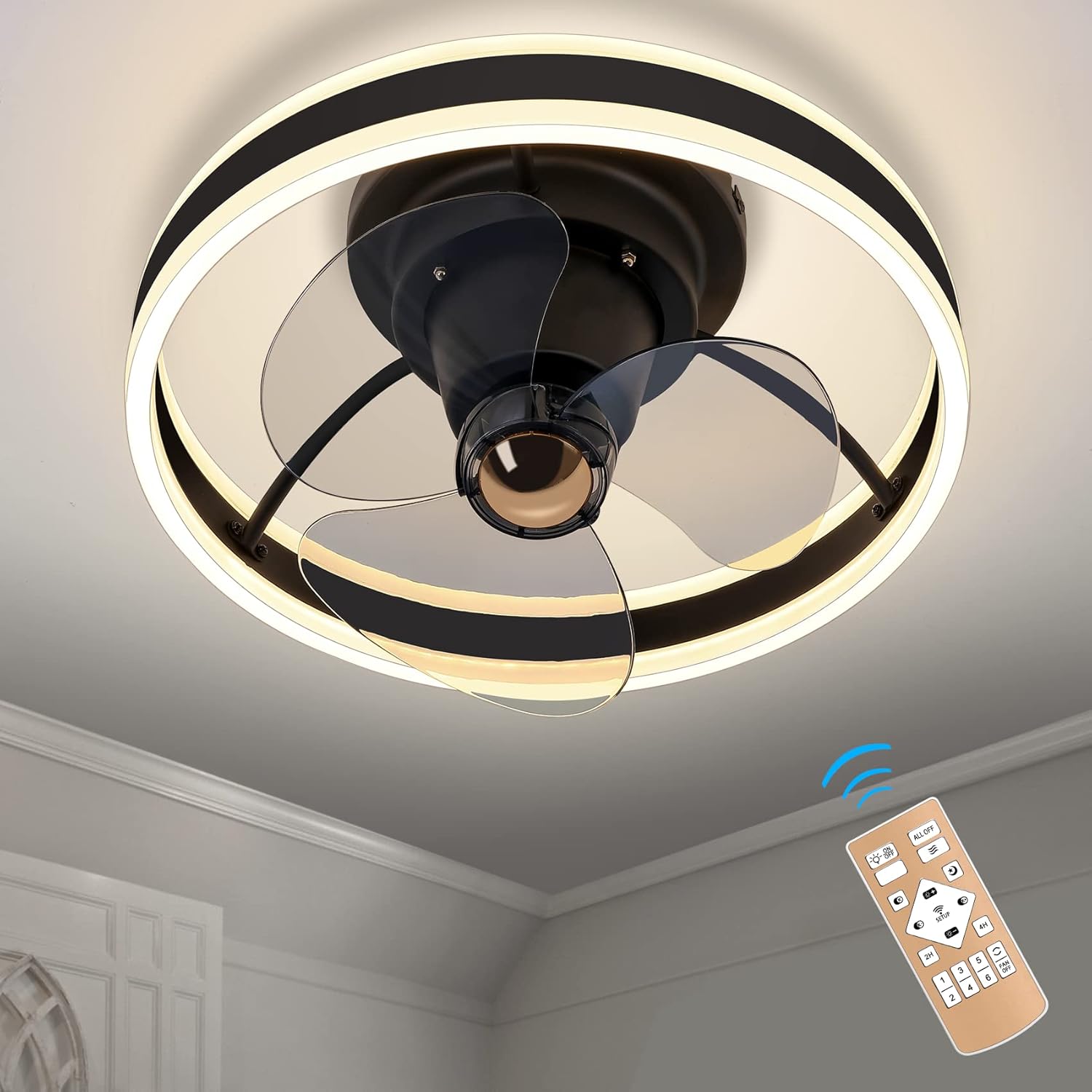 COCOSTAR Flush Mount Ceiling Fan with Lights Remote Control