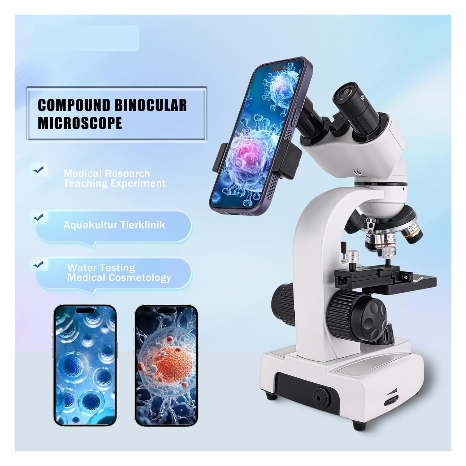 Mikroskop, Luneta lornetkowa 40X-1000, laboratorium dużej mocy ze światłem LED, do i domu