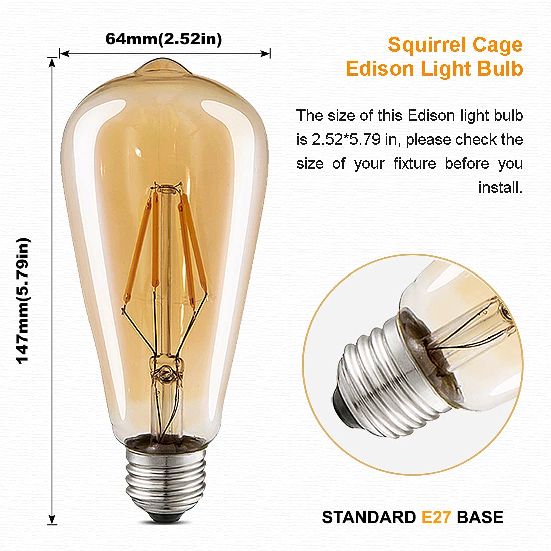 KOOYWAN Lampadina LED Edison Ambra calda 2700K Lampadine a filamento stile vintage antico 40W Equivalente E27 Base confezione da 4