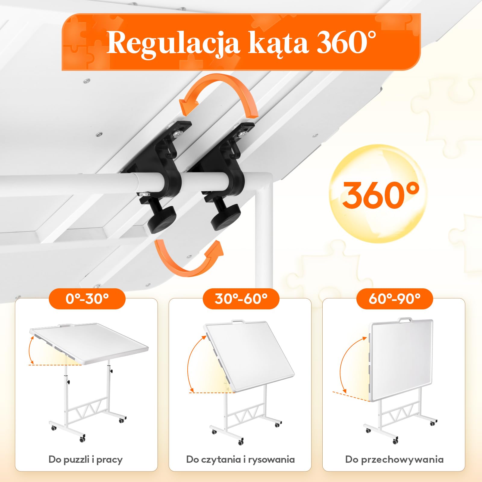 Lifewit 1500 ruchomych puzzli z 4 szufladami / pokrywa, 88,9 x 68,5 cm, deska do puzzli z uchylnymi uchwytami, filcowe półki, stół puzzle z regulacją wysokości, z kółkami blokującymi, biały