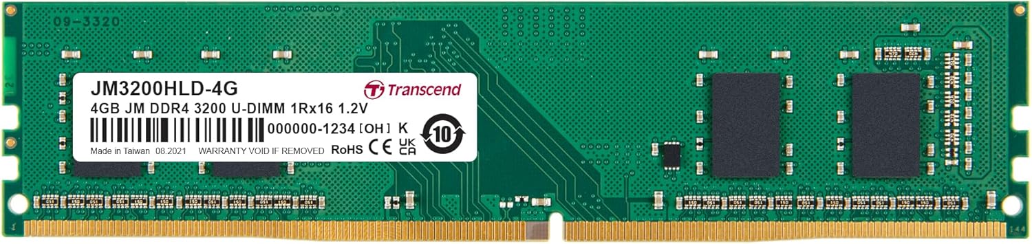 Transcend 4GB DDR4 3200MHz U-DIMM 1Rx16 1.2V, RAM, PC4-25600, CL22 ...