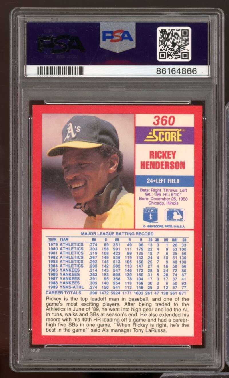 Rickey Henderson Card 1990 Score #360 PSA 9