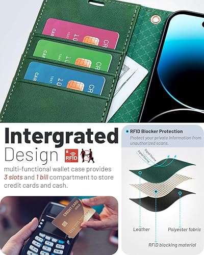 Miniatura 45 de OCASE Funda de piel sintética compatible con iPhone 15, con tarjetero y función atril con bloqueo RFID [carcasa interior de TPU a prueba de golpes]