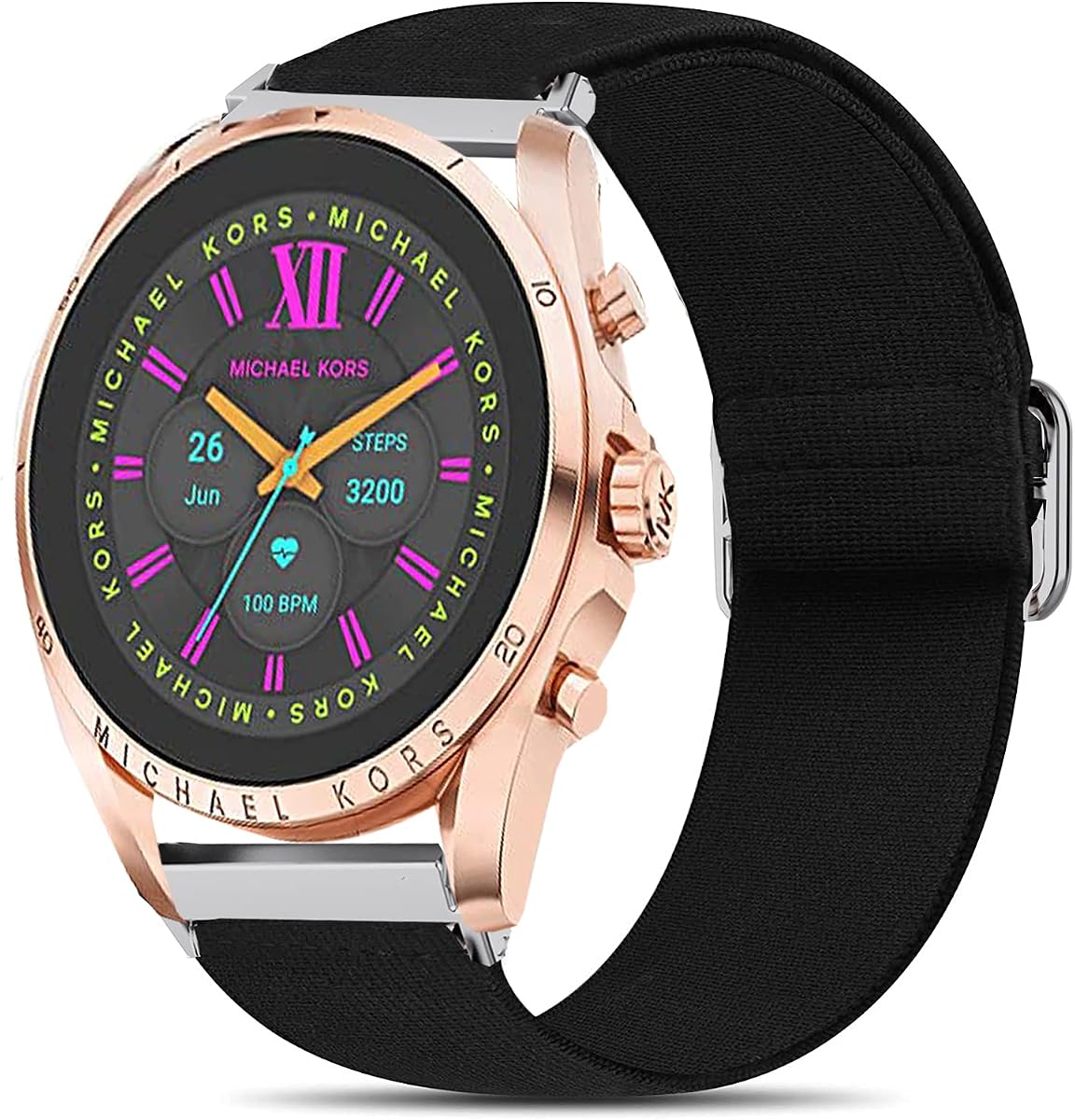 Compatible for Michael Kors Gen 6 Band, Lamshaw Stretch Elastics Nylon Adjustable Strap Compatible for Michael Kors Gen 6 Bradshaw Smartwatch/MK Gen 6 Bradshaw 2021 (Black)