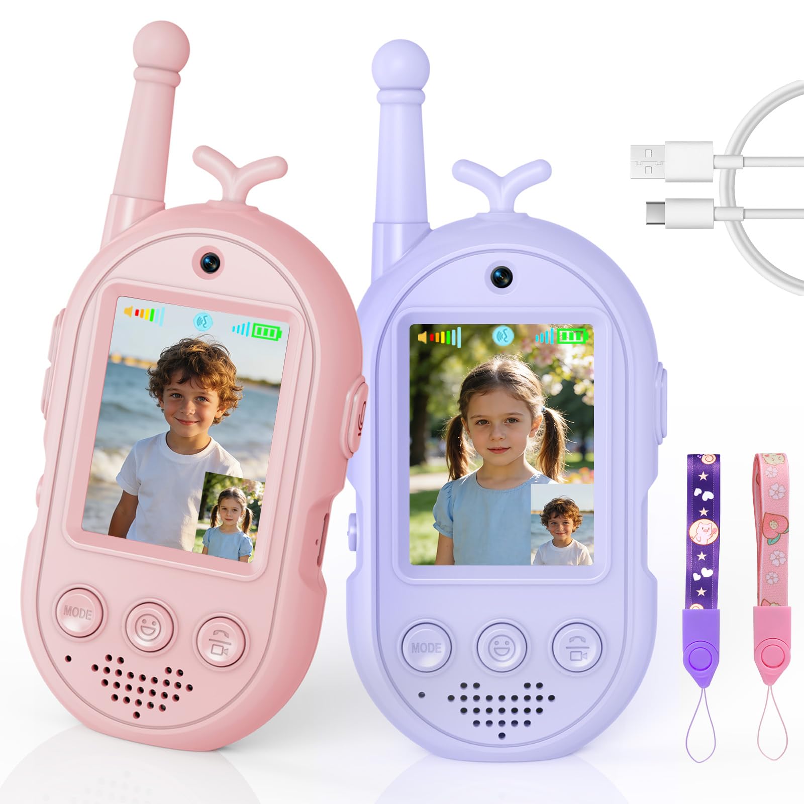 Video Walkie Talkie Kinder, 2er Set Walky Talky Aufladbar mit Display, 2-Way Radio Funkgeräte Große Reichweite, Weihnachten Geburtstag Geschenke Spielzeug für Jungen und Mädchen von 3-12 Jahren