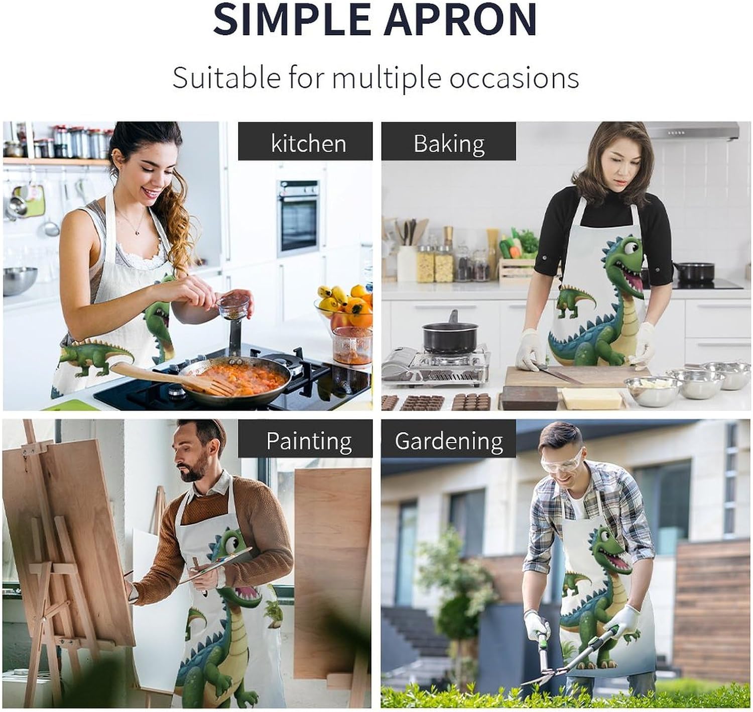 Apron Adjustable Bib Apron for Women Men Cartoon Dinosaur Images Chef Aprons for Cooking