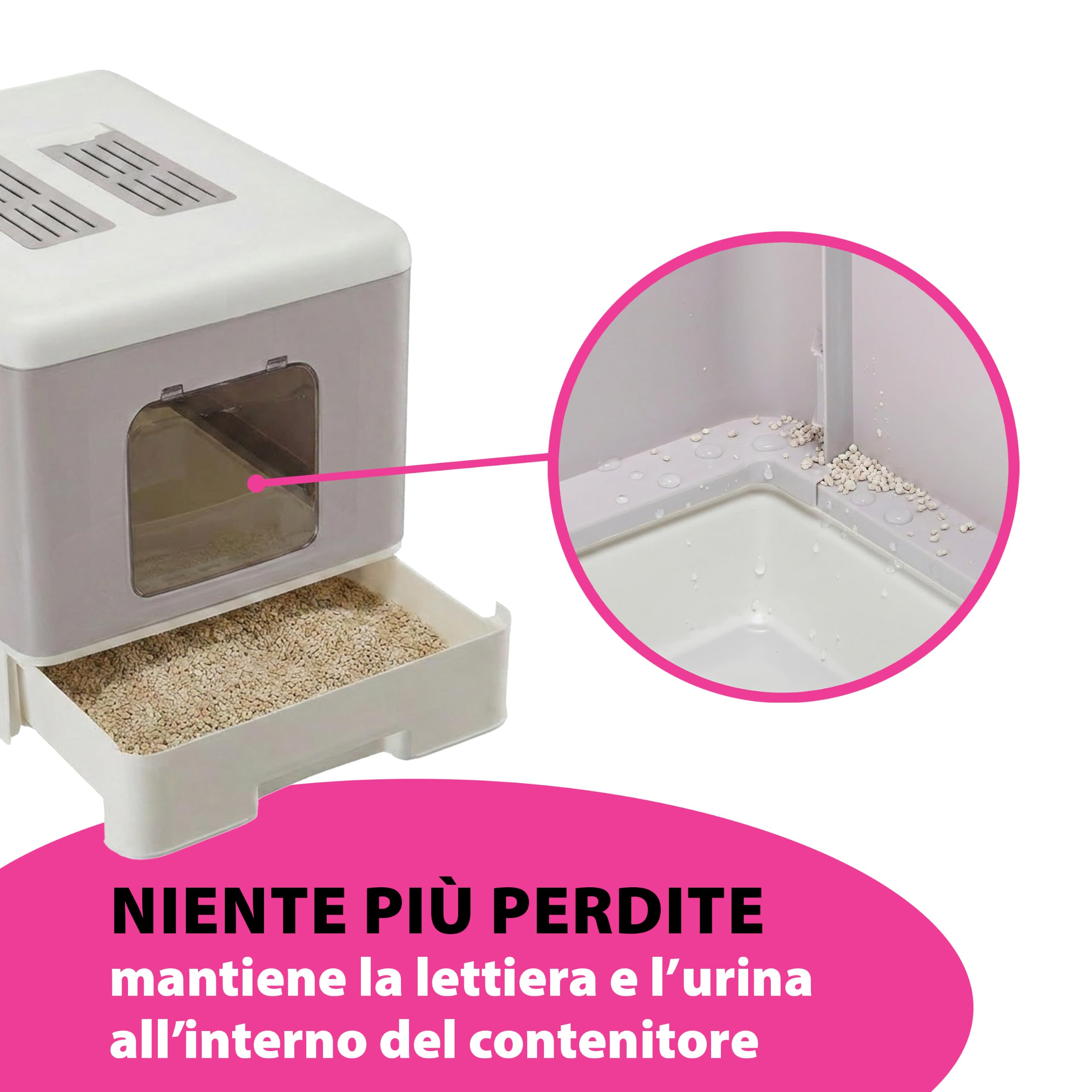 Ferplast Lettiera Gatto Chiusa Antiodore Antisporco Facile da Pulire, Rosa | 2 Filtri al carbone attivo che eliminano gli odori, griglia raccogli lettiera anti-perdite, paletta e spazzolina inclusi