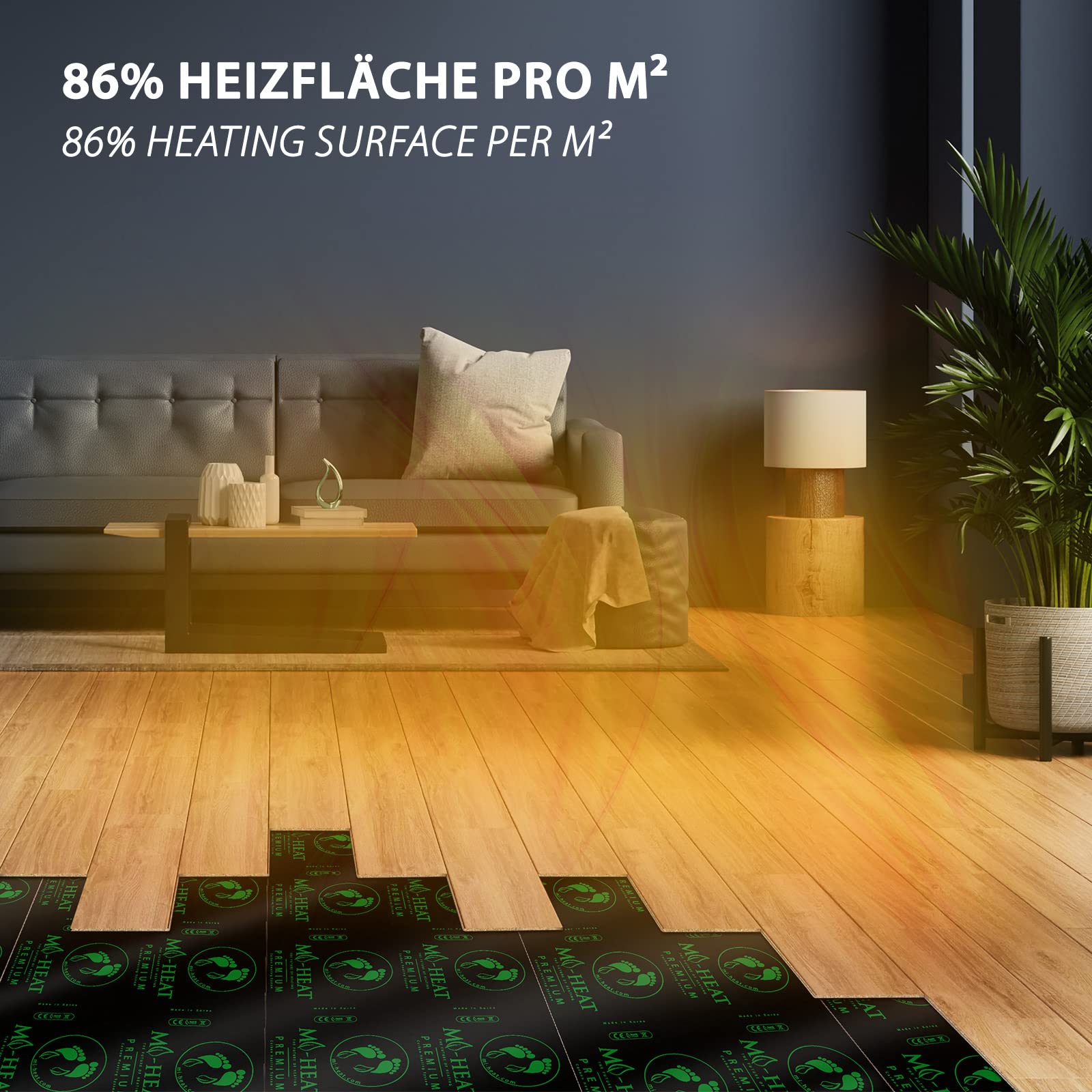 Mi-Heat Premium - Pellicola riscaldante, 2,0 m, 100 Watt/m², larghezza 80 cm, per riscaldamento elettrico a pavimento, per pavimenti in vinile, laminato, parquet, sughero