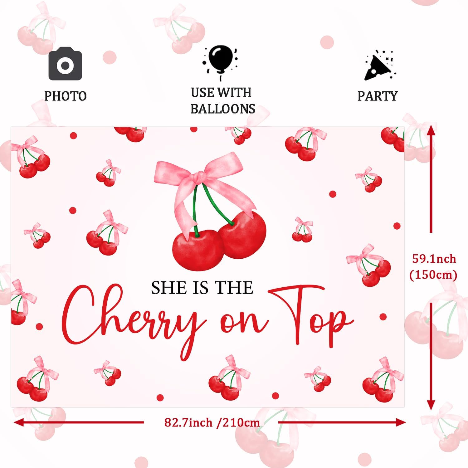 She's The Cherry on Top Bachelorette & Baby Shower Backdrop Fruit Themed - 5 * 7ft