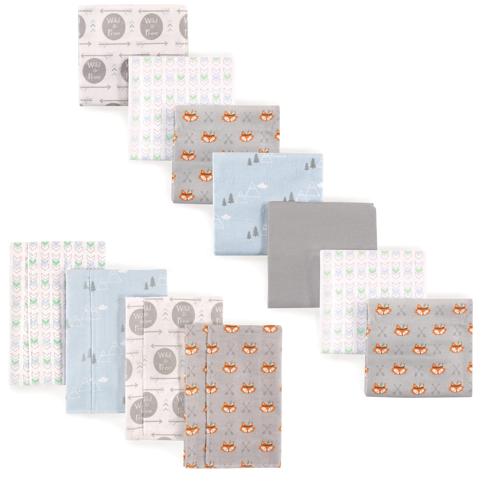 Luvable Friends Unisex Baby Cotton Flannel Burp Cloths and Receiving Blankets, 11-Piece, Wild Free, One Size