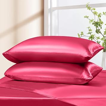 Manyshofu Hot Pink Split Head King Sheet Sets, 4 Piece Adjustable King | Silky Satin Reduces Frizz And Sleep Marks, 34-Inch Split Secure Fit, 16-Inch Deep Pocket, Fade-Resistant, Machine Wash