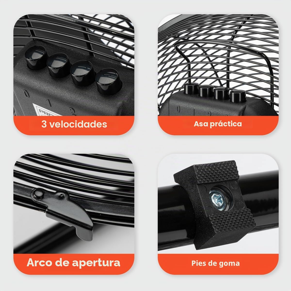 Proficare, Ventilador de Aire Diseño Retro Acero Inoxidable Negro 50 cm PC-VL3067WM, Ventilador Silencioso 120W, 3 Niveles de Velocidad, Ángulo de Inclinación Ajustable, Rejilla Metálica