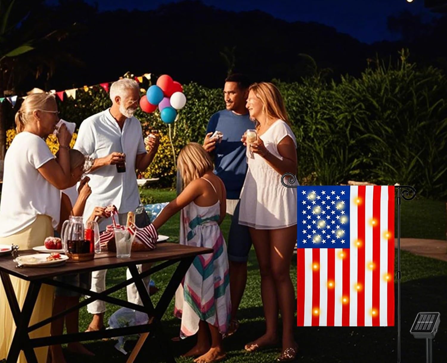 12 x 18 Double Sided American Garden Flag with Lights- Solar LED Burlap US Flag, Luminable Yard Garden Flag for Patio Lawn Outside Outdoor Decorative