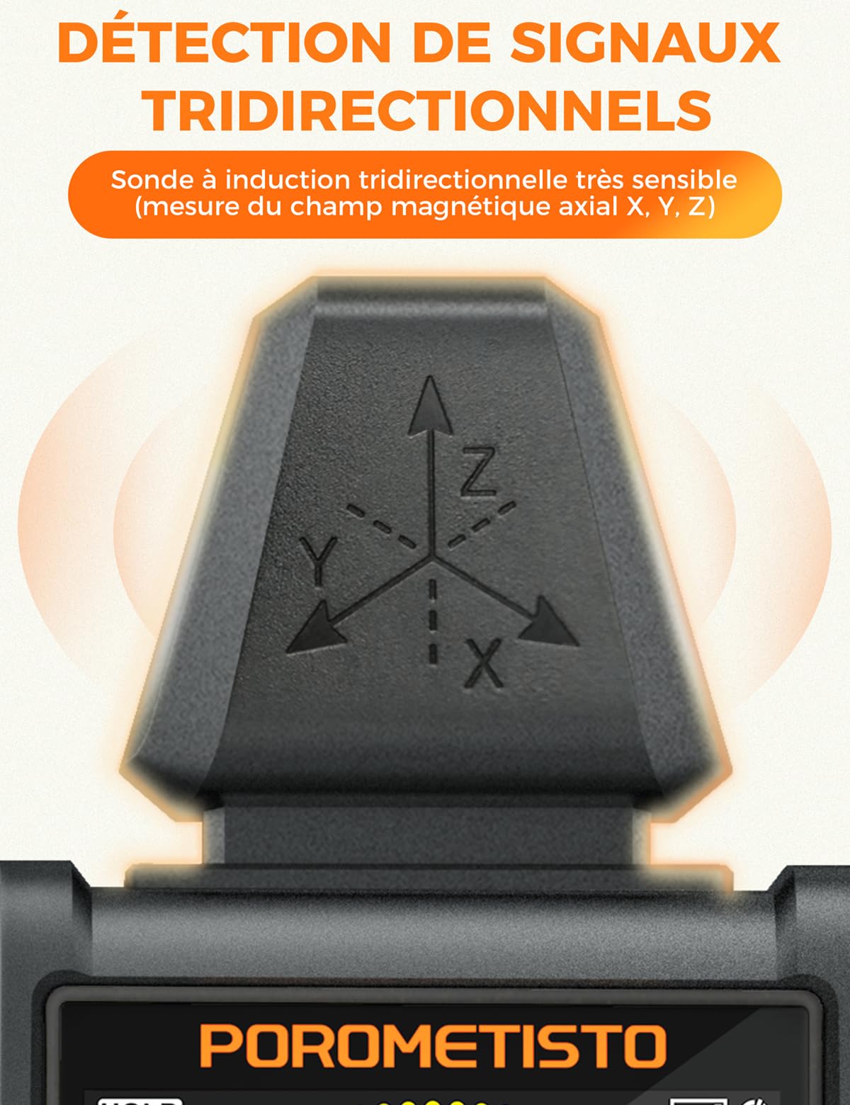 5-IN-1 Détecteur EMF POROMETISTO,avec Stockage des Données Et Batterie | Détecteur de Champ Électromagnétique Portable, Permettant la Mesure Simultanée des Données EF/MF/RF/Température/Humidité