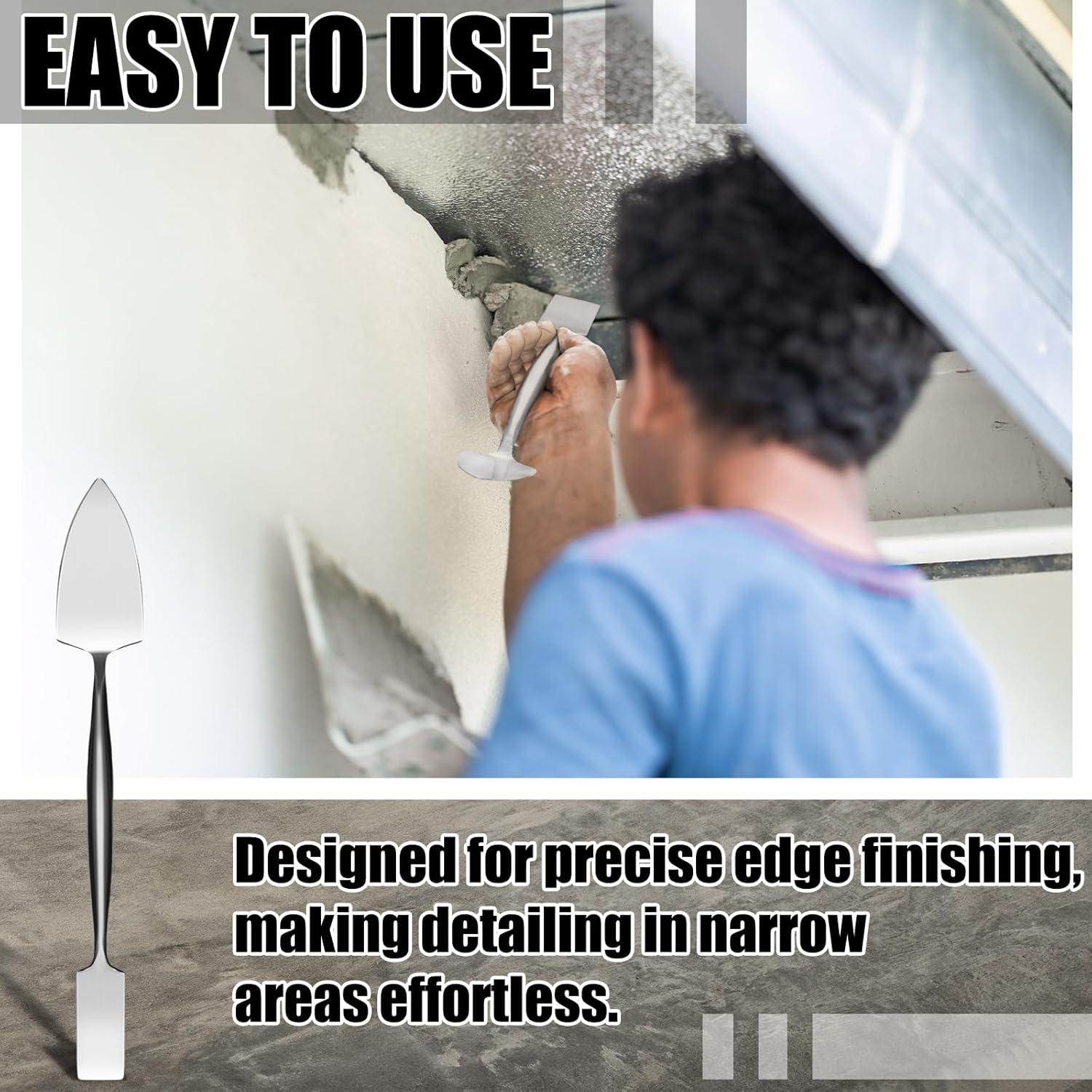 3/4" Trowel And Square Masonry Tools Forged Steel Trowel Concrete Tool Ornamental Stucco Tool Long-lasting Masonry Plaster Spatula for Glazing, Patch Work, Plaster, and Archeology