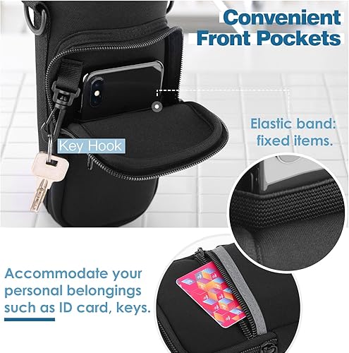 Miniatura 2 de Bolsa para botella de agua Nuovoware, soporte para botella de agua de 25oz/40oz/64oz, correa de mano ajustable, 2 bolsillos de neopreno, accesorios