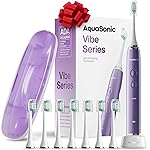 Aquasonic Vibe Series Ultra-Whitening Toothbrush - ADA Accepted Electric Toothbrush - 8 Brush Heads & Travel Case - 40,000 VPM Motor & Wireless Charging - 4 Modes w Smart Timer - Satin Violet