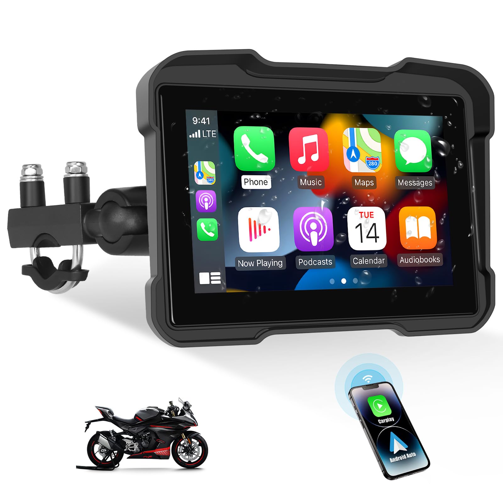 Motorcycle GPS Navigation System with Wireless Carplay Android Auto 5" Moto CarPlay Screen with Dual Bluetooth, Navigation/Siri/G00gle Assistant Waterproof-picture-15