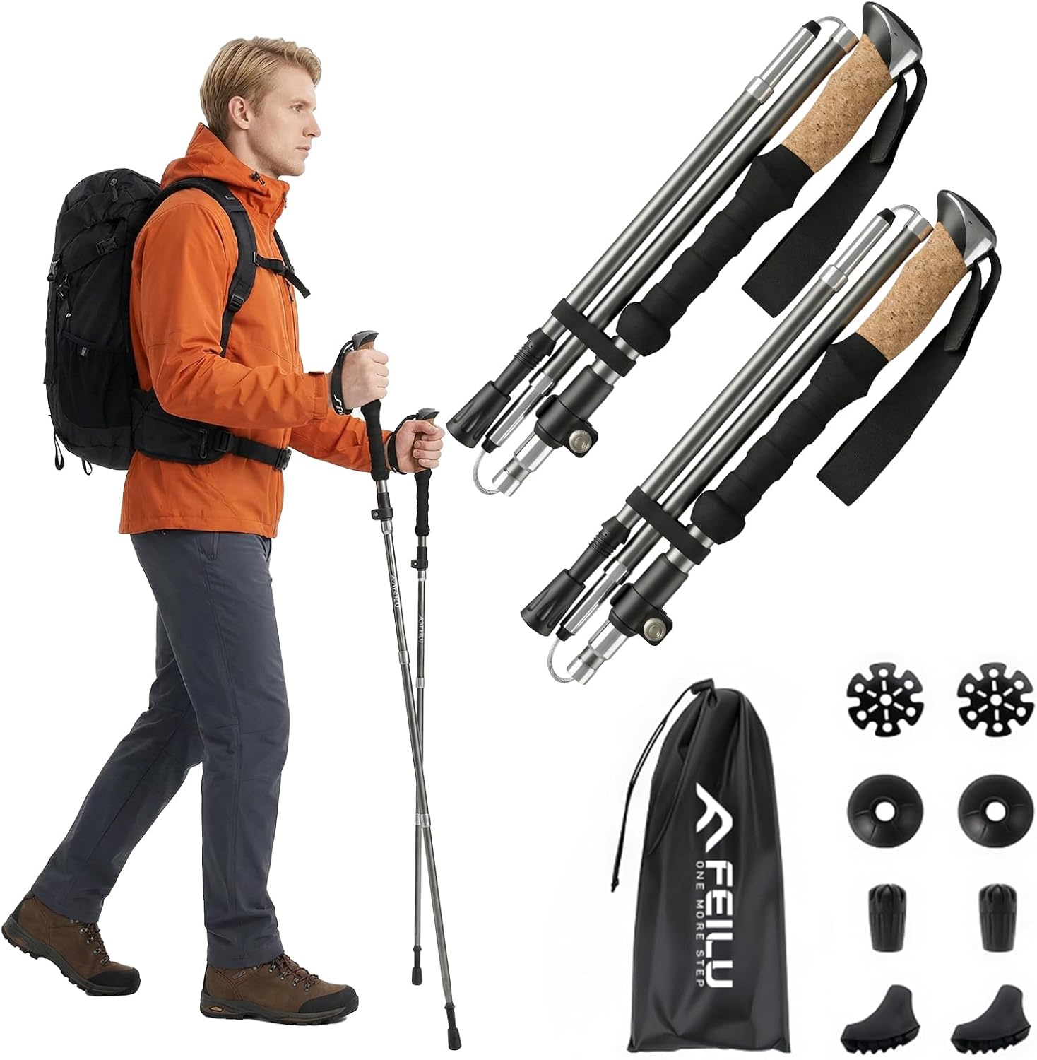 Trekking Poles, Lightweight 2 Pack Folding Hiking Poles with Metal Quick Lock, Adjustable Height, Aircraft-Grade Collapsible Aluminum Walking Sticks for Men & Women