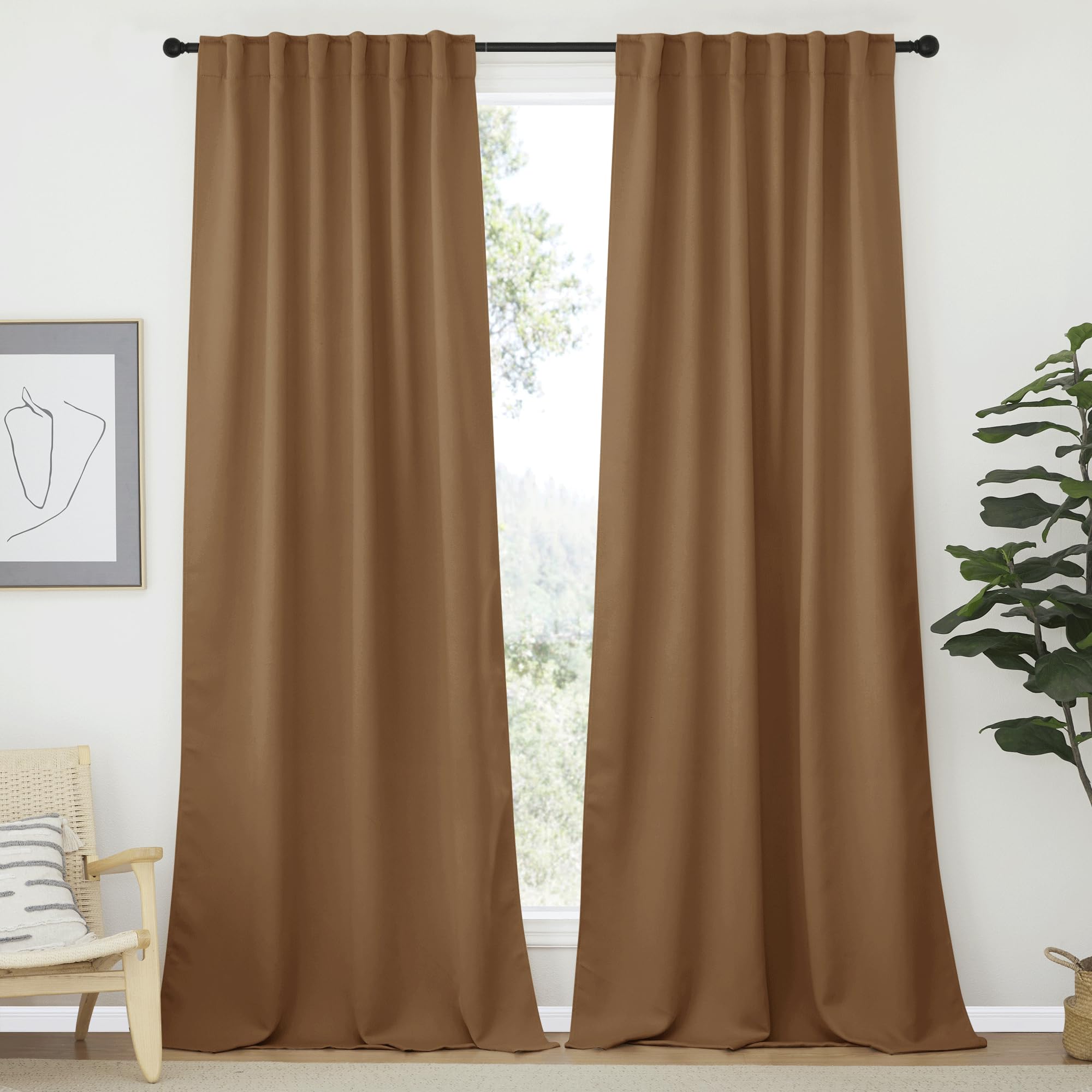 NICETOWN Bedroom Blackout Curtain Panels - (Gold Brown Color) 52 x 108 Inch, 2 PCs, Insulating Energy Saving Solid Rod Pocket Blackout Drapes for Hall, Villa