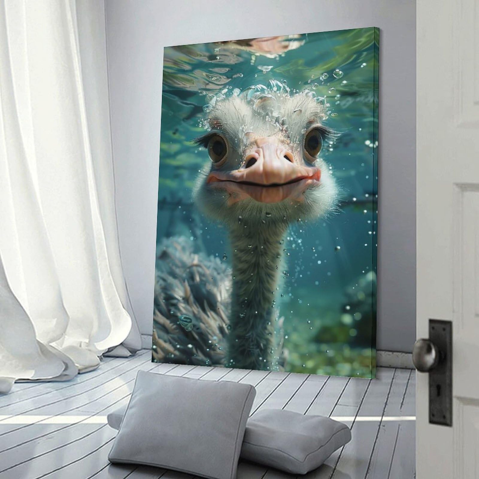 Junmoney Frame-Ostrich Ostrich Room Decor Wall Art, 20X30inch(50X75cm), For Front Hall, Corridor Or Welcome Spaces, A Neat Decor Update For Hallways