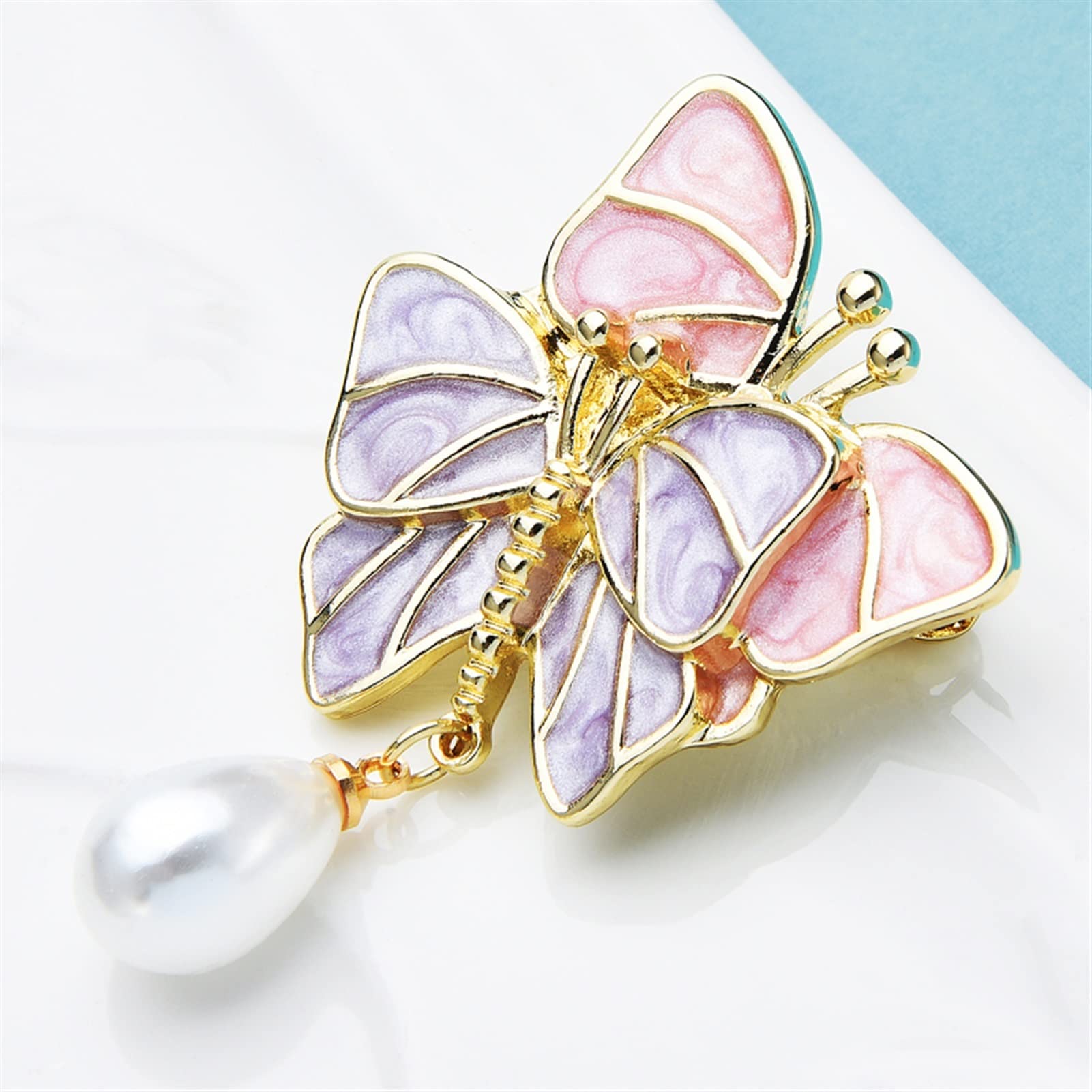 CFWSHJ Broszka dla kobiet Mężczyźni Moda damska Akcesoria Broszka Podwójny motyl Panie Perła Kropla wody Broszka Motyl sweter Płaszcz Broszka Ślubne akcesoria urodzinowe