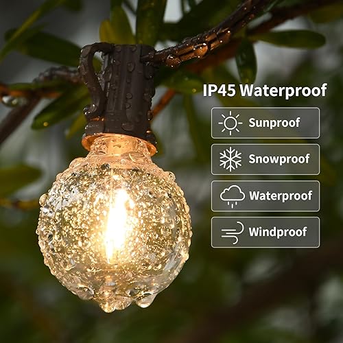 Miniatura 4 de Paquete de 2 tiras de luces para exteriores de 100 pies, tira de luces LED G40 regulables con 52 bombillas transparentes inastillables, aprobación