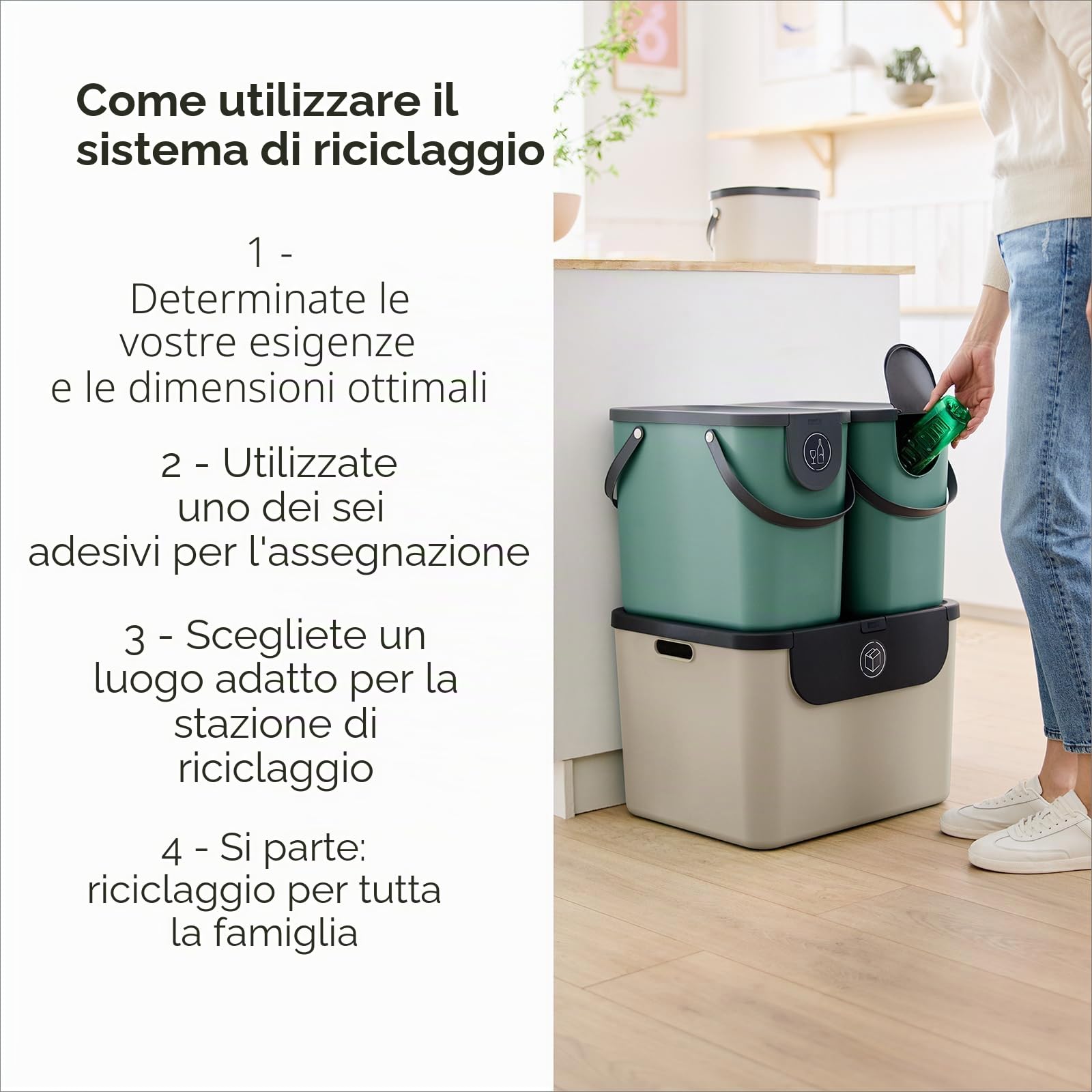 Rotho Albula - Set di 2 sistemi di raccolta differenziata per la cucina, in plastica (PP), senza BPA, 55 l (52,3 x 40,5 x 34,0 cm)