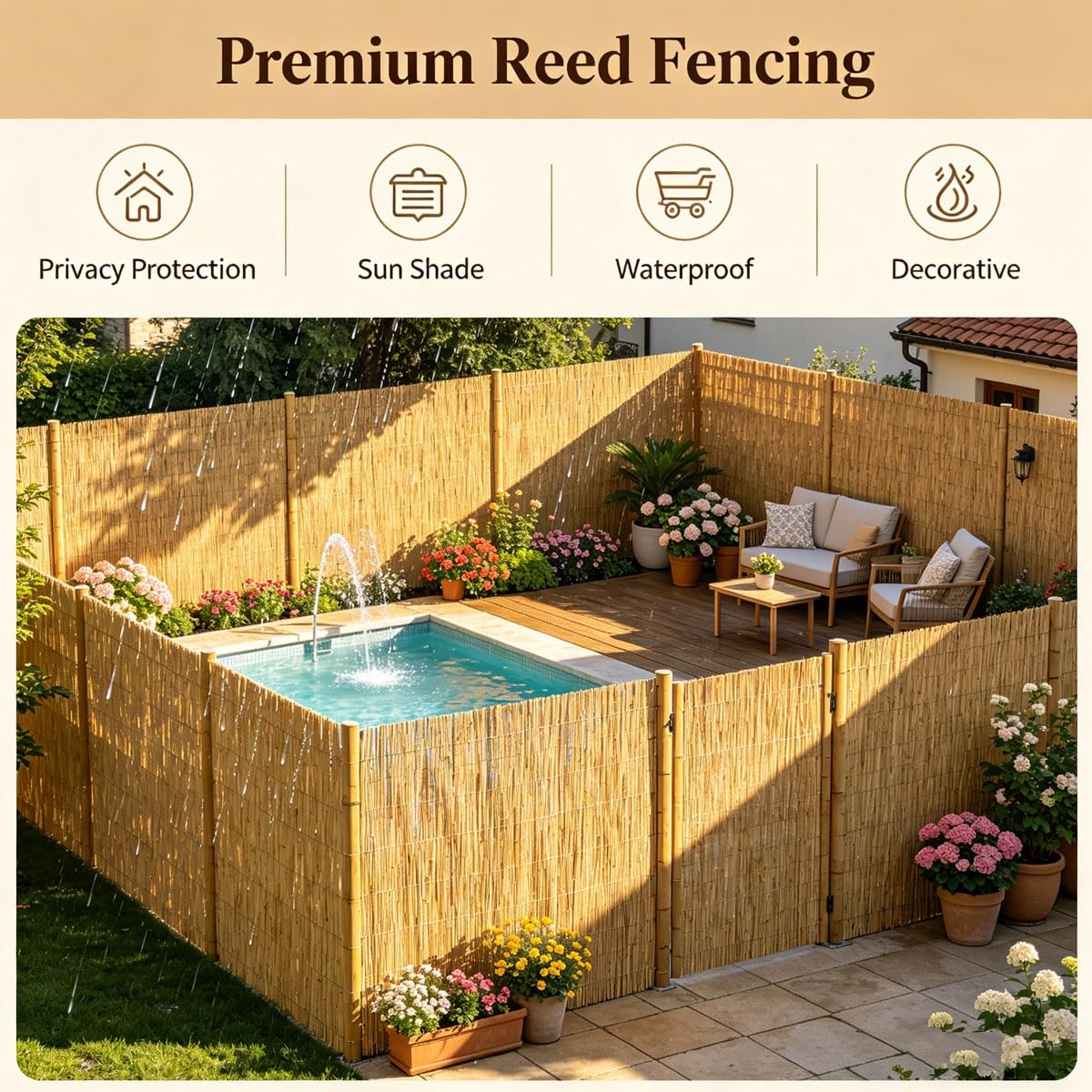 Stuoia in Bambù Naturale, Arella in Canna Canniccio per Recinzione Frangivista, Arelle per Balcone Giardino Terrazza Piscina, Rotolo Cannette Bambù Pelato, Coperture Decorativo(Natural,H1.1 x L14.0m)