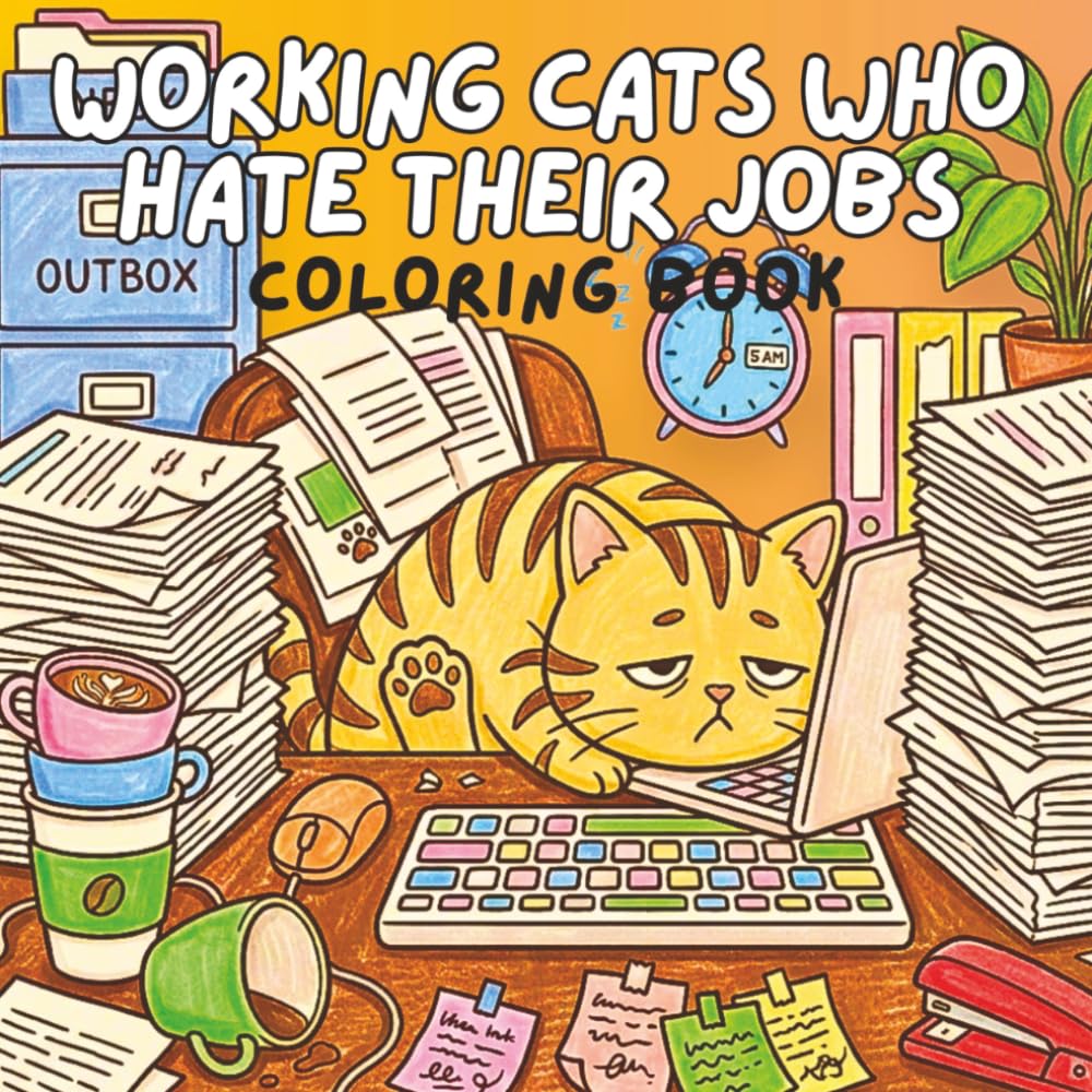 Working Cats Who Hate Their Jobs: Cute Animals at Work Coloring Book: Bold and Easy Career Scenes for Stress Relief and Relaxation – Perfect for Teens and Adults