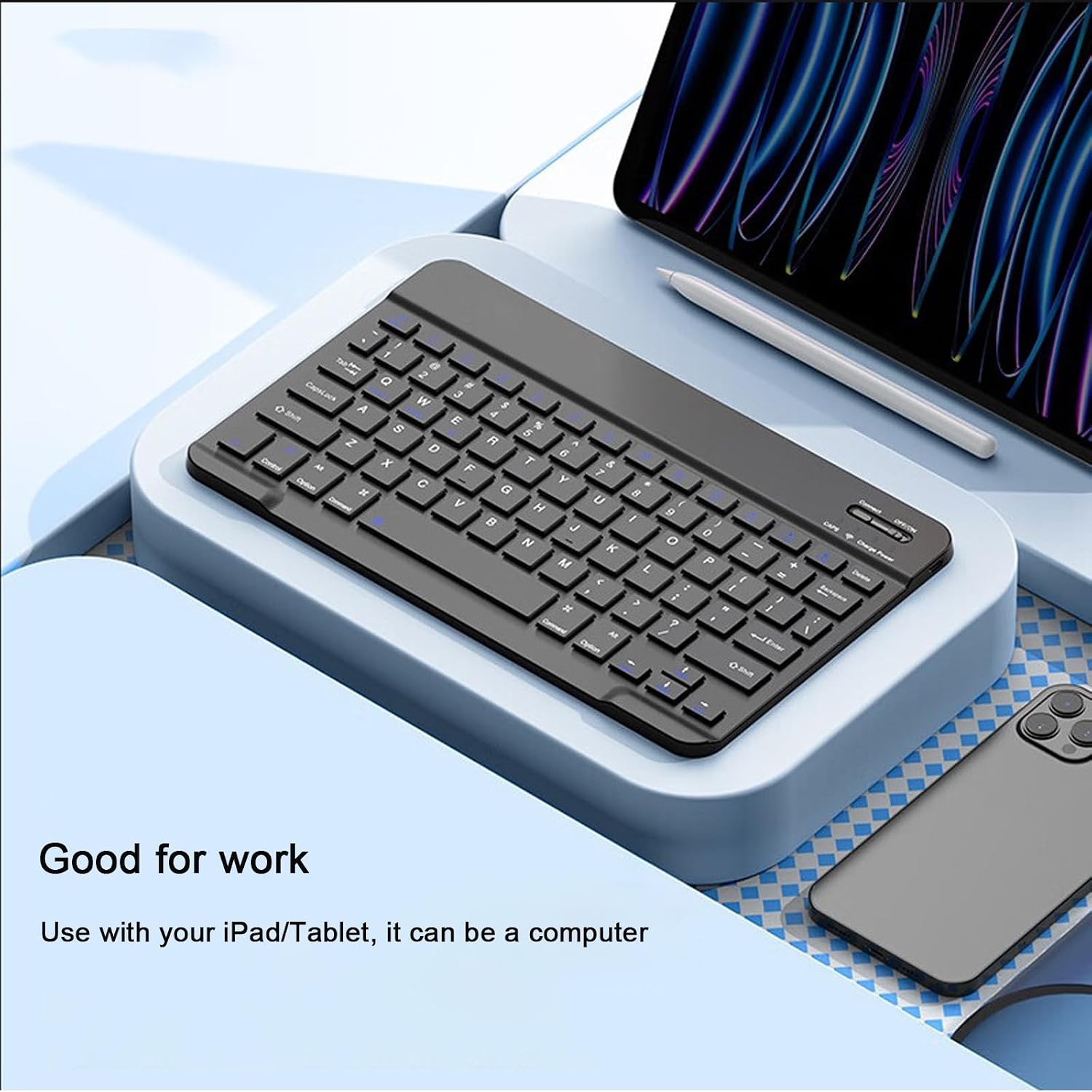 Bluetooth Keyboard and Mouse Combo for iPad, 10 inch Wireless Keyboard & Mouse, Ultra-Slim Portable Rechargeable Keyboard for iPad Pro Air Mini iPhone Samsung Tablet, iPhone15/14/13 Pro image 5