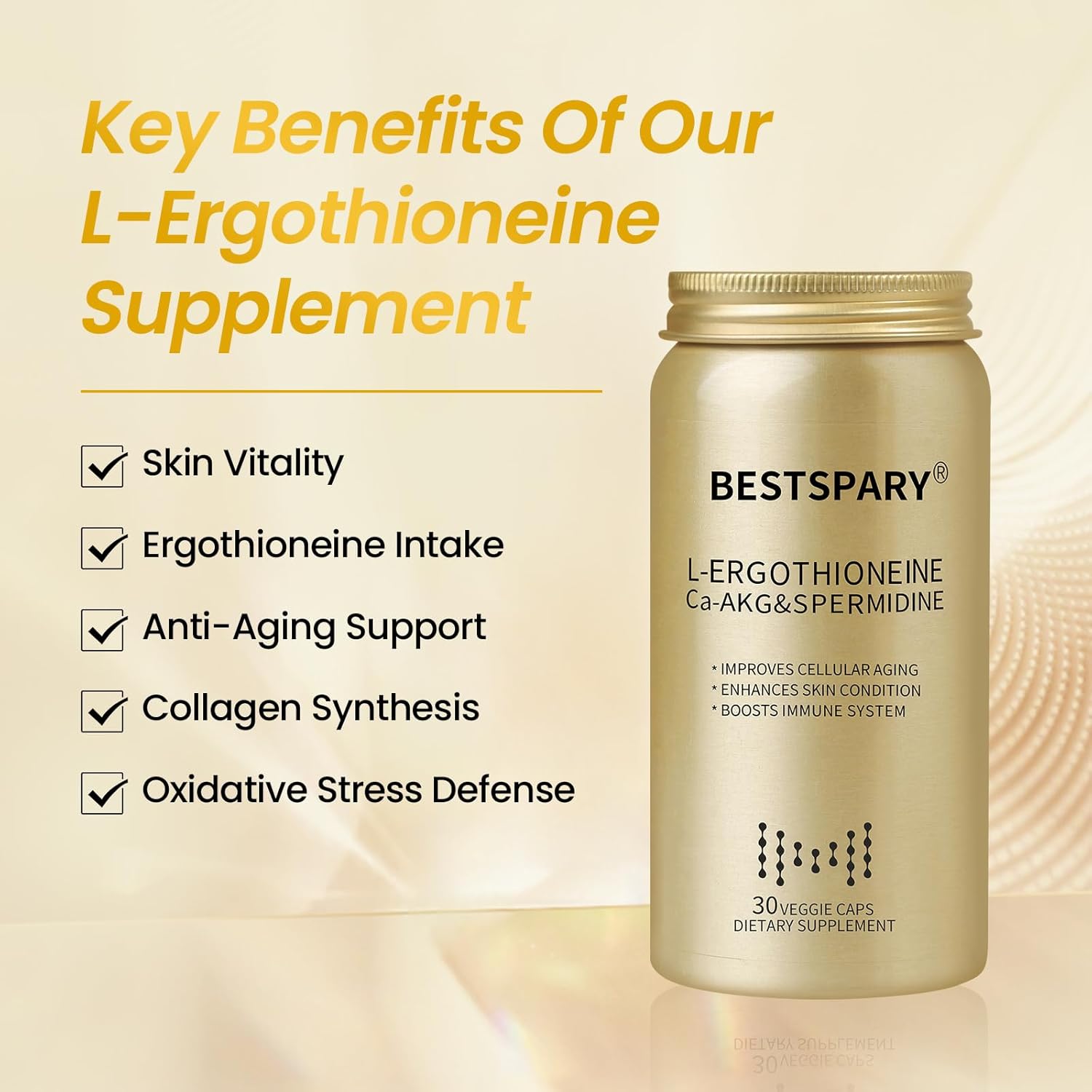 L-Ergothioneine, Antioxidant Dietary Supplement, Promotes Cellular Health, Skin Care, Brain Health, Maintains Bone Health, Enhances Immune System, Gluten-Free, Non-GMO, 30 Vegetarian Capsules - Image 4