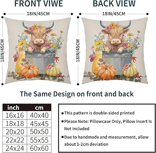 Miniatura 5 de Juego de 2 fundas de almohada de otoño de 18 x 18 pulgadas, diseño de calabazas de vaca de Halloween, hojas de arce, almohadas decorativas para