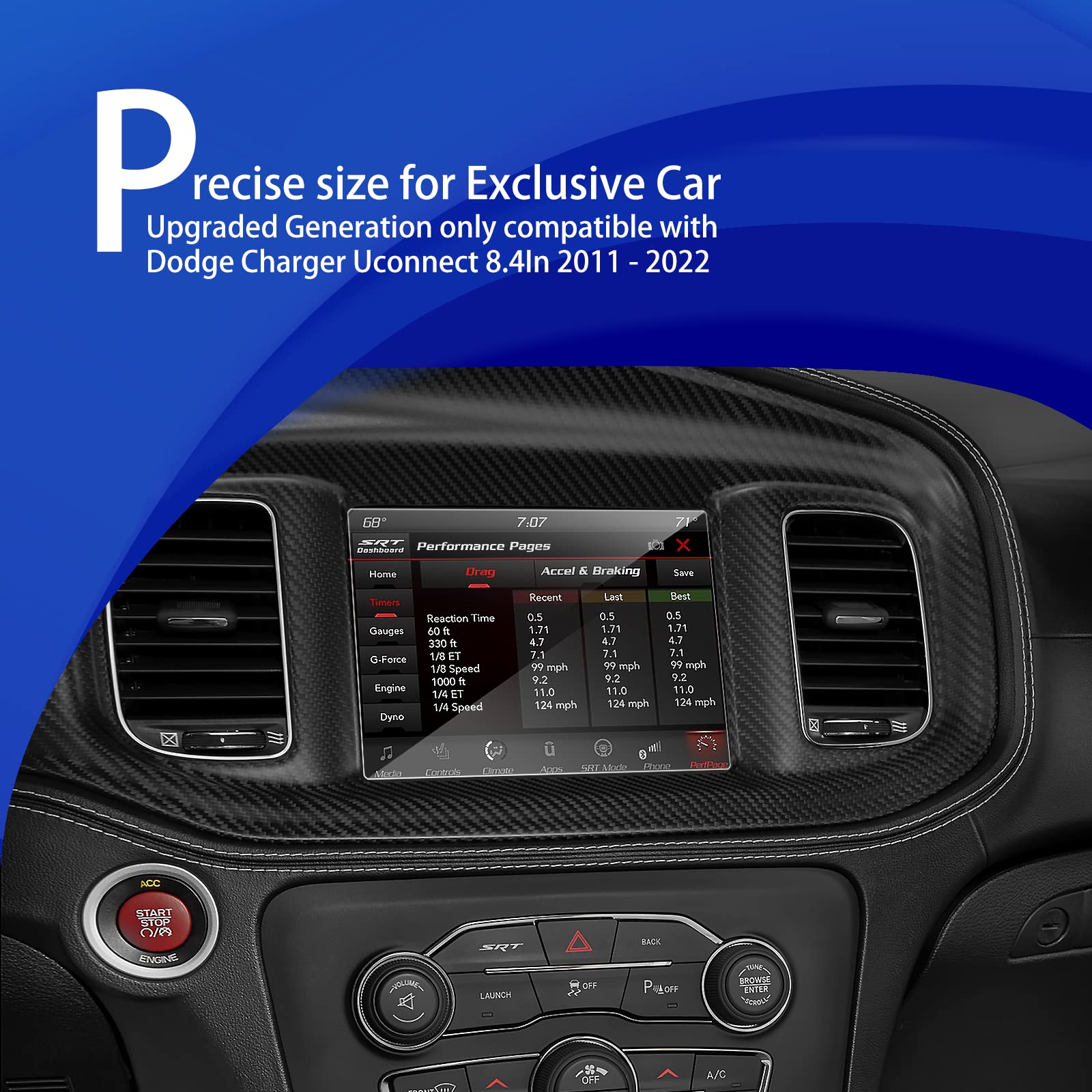 2er Pack Displayschutzfolie Für Dodge Charger (2011-2023) 8,4 Zoll Uconnect Touchscreen – Gehärtetes Glas, Inkl. Reinigungszubehör