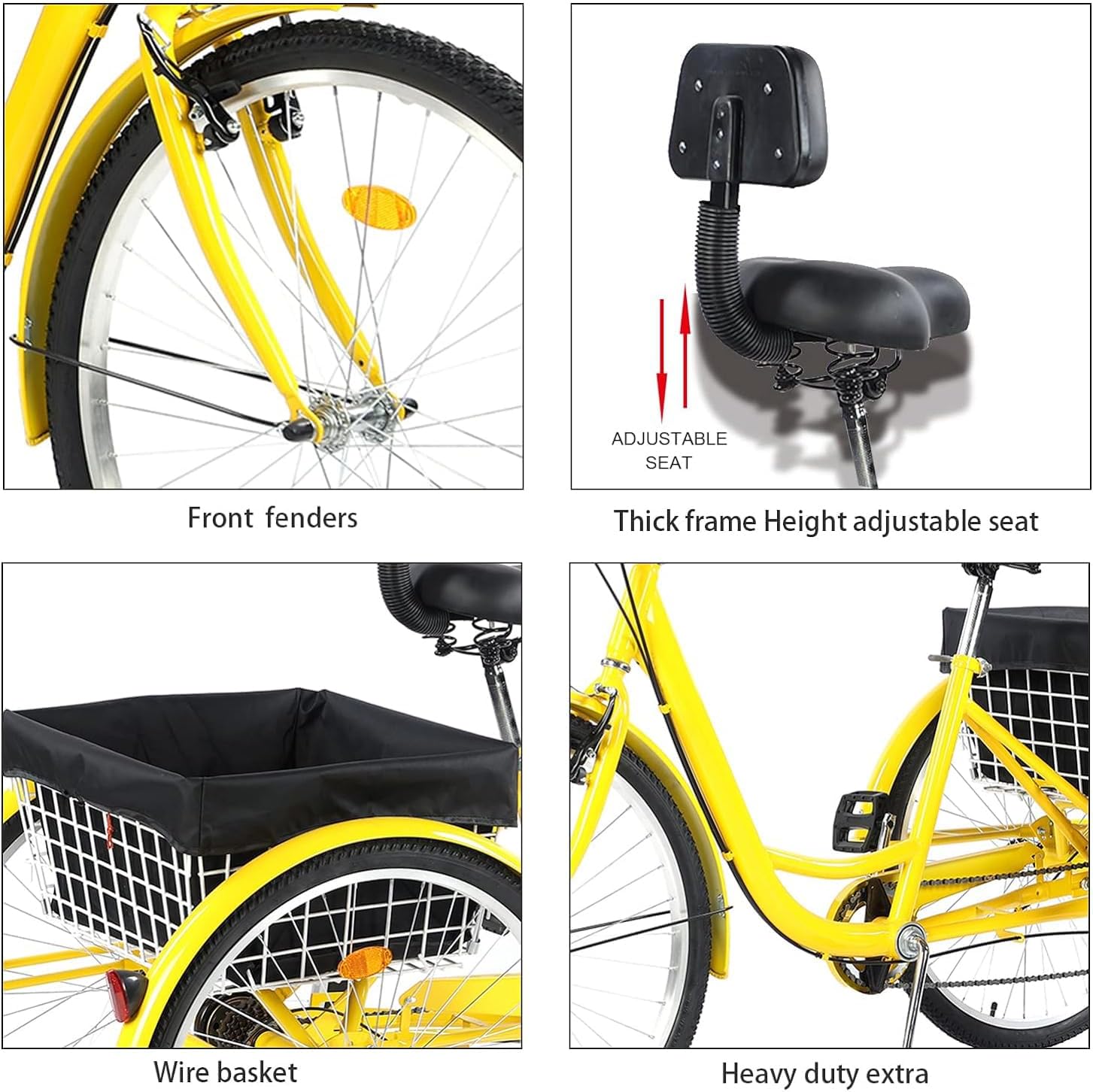 24/26 inch Adult Tricycle, 7 Speed 3 Wheel Bike for Men Women, Cruise Trike Bike with Adjustable Seat & Shopping Basket, Multiple Colors