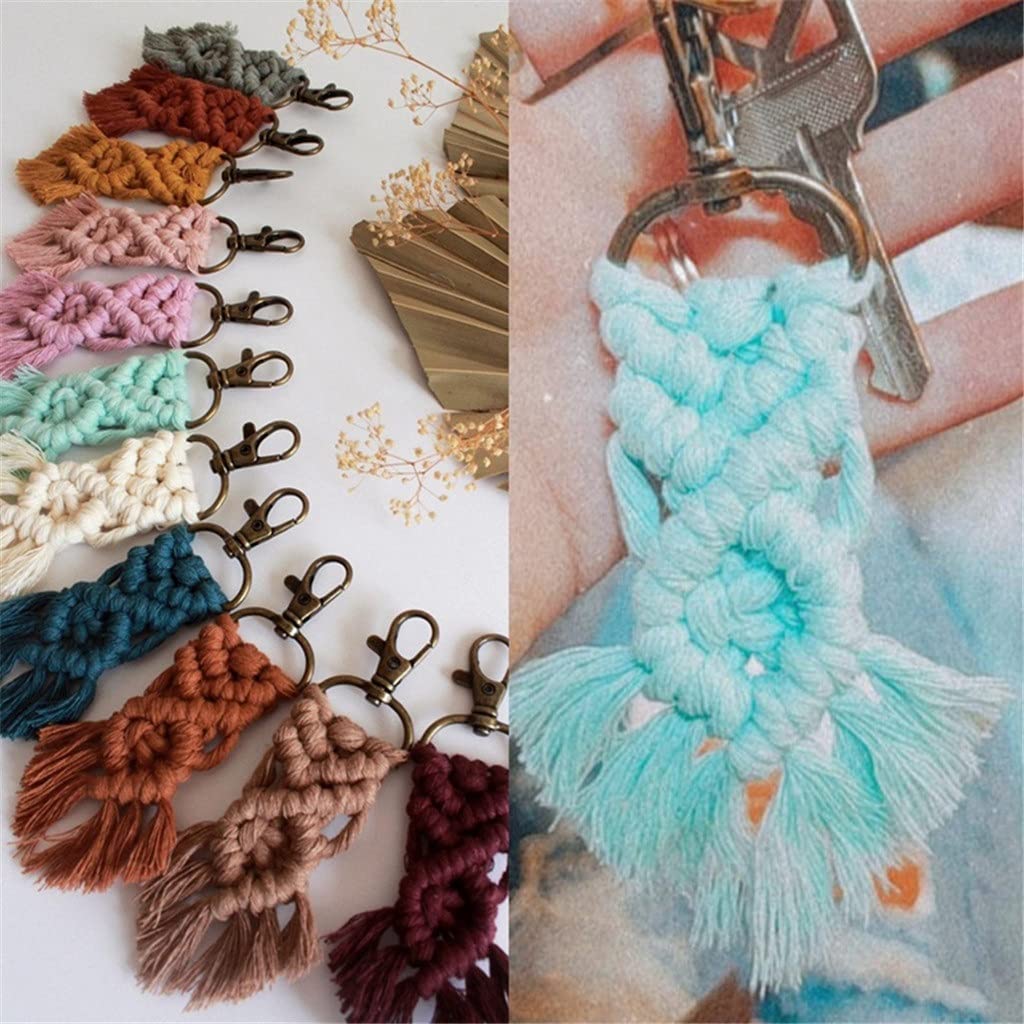 WASHLA 11 Stück Mini-Makramee-Schlüsselanhänger, Boho-gewebter Schlüsselanhänger mit Quasten für Autoschlüssel, Taschenanhänger, Geldbörsenanhänger (Farbe: A, Größe: Einheitsgröße) (A Ei