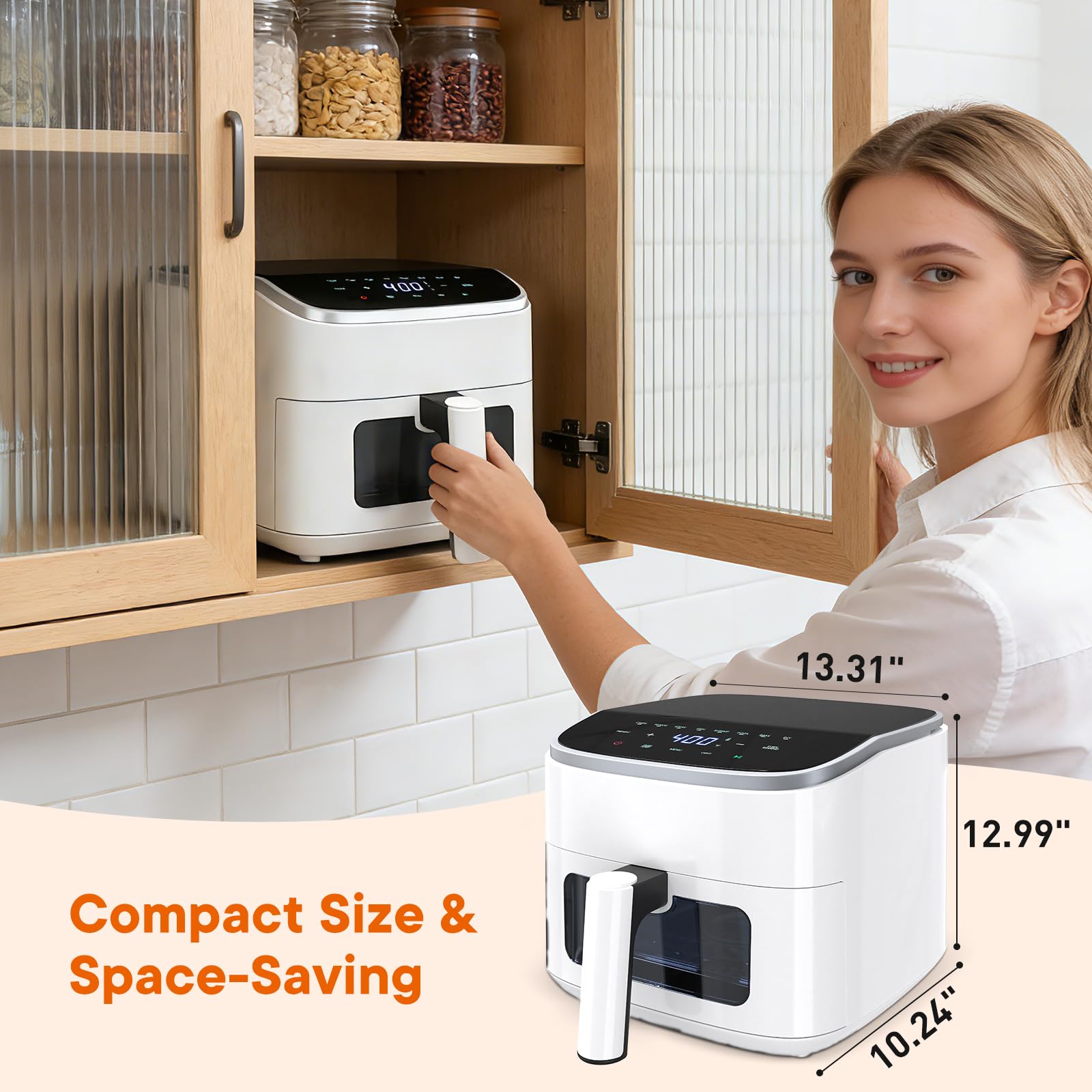 OLIXIS 4QT Air Fryer with Visible Window, 1500W Digital Touchscreen Air Fryer with 8 Presets, Auto Shut Off & Nonstick Dishwasher Safe Basket, 60-Min Timer, Max 400°F, White view 5