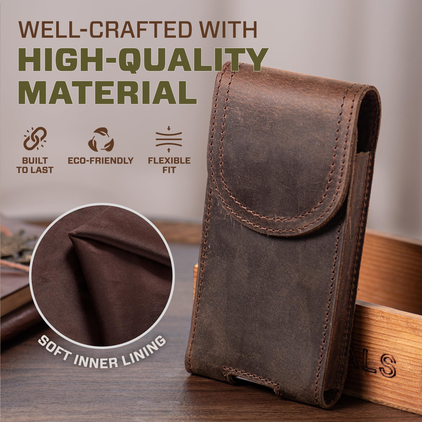 Funda de Cuero Genuino para teléfono Celular, Compatible con iPhone 16, 15, 14, 13 Pro, Samsung Galaxy S25, S24, S23, con Cierre magnético y Clip para cinturón (café)