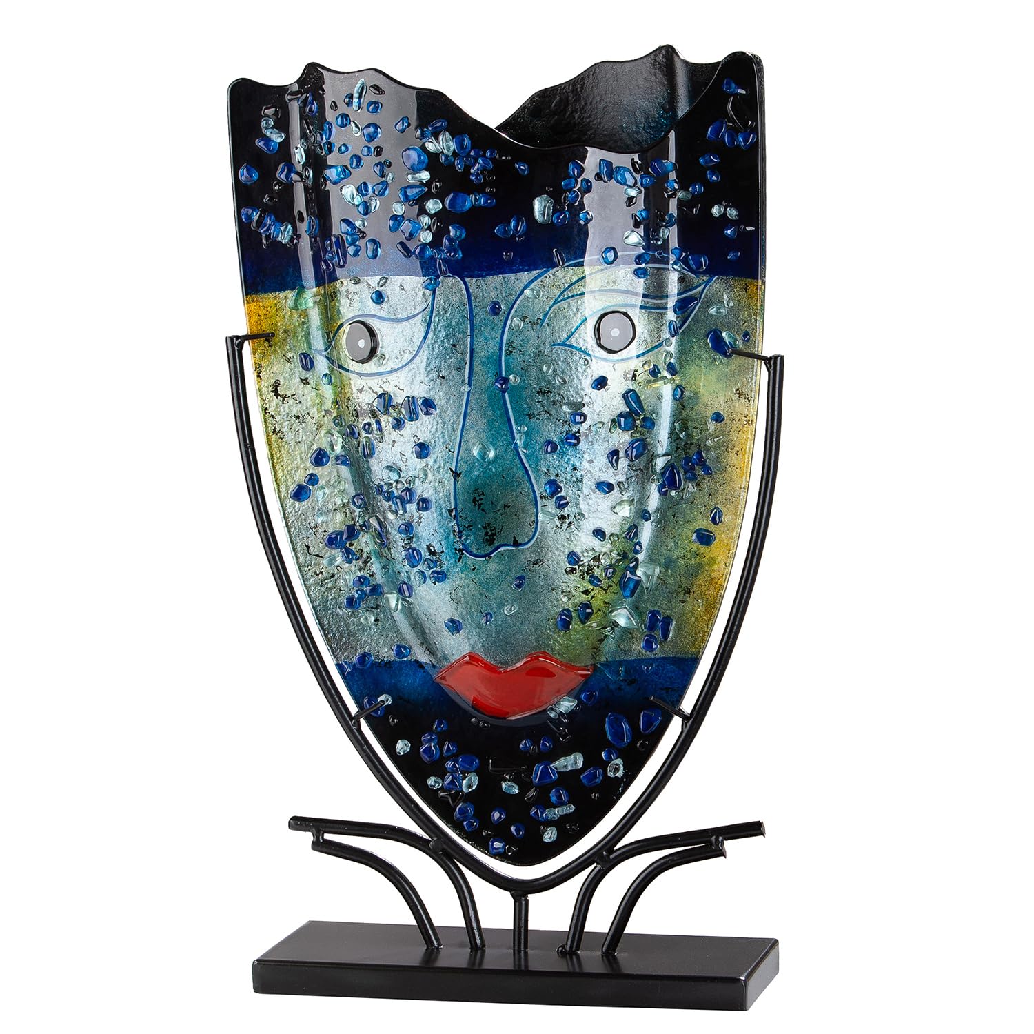 Glass Art Magic Floor Vase, Oval, Blue, Height 49 cm x Width 30 cm, Not Waterproof, Hand-Painted