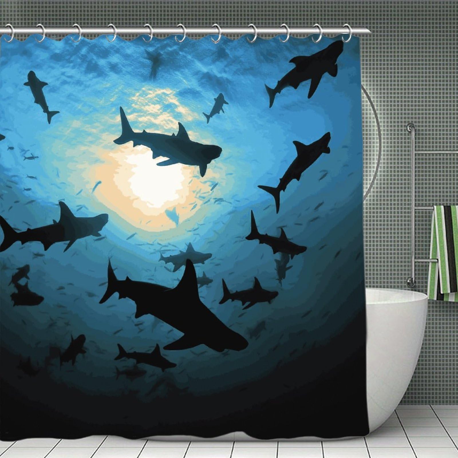 FekiLoot Hammerhead Sharks Shower Curtain with Hooks Modern Farmhouse Bathroom Curtain Waterproof Cloth Bath Curtains Cute Washable Blackout Privacy Curtains for Bathroom Bathtub 70.8"x70.8"